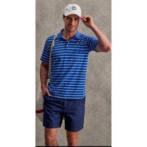 B. Draddy Tommy polo shirt blue green striped Pima cotton blend large golfing
